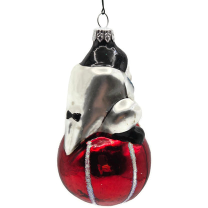 Christopher Radko Roly Poly Clown Red Silver Christmas Tree Ornament 91-032-1