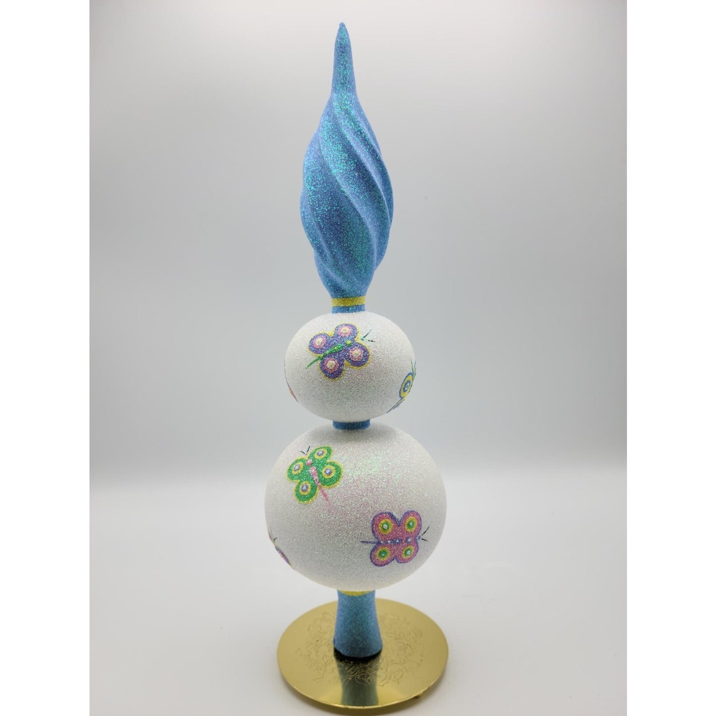 Patricia Breen Butterfly Finial 2-Ball Blue Yellow Christmas Finial Tree Topper