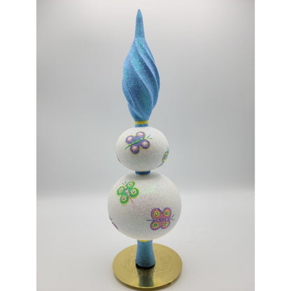 Patricia Breen Butterfly Finial 2-Ball Blue Yellow Christmas Finial Tree Topper