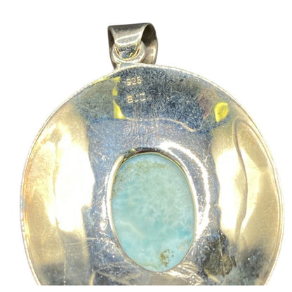 Blue Quartz Gemstone Pendant Oval Cabochon 925 Sterling Silver Filigree BJC