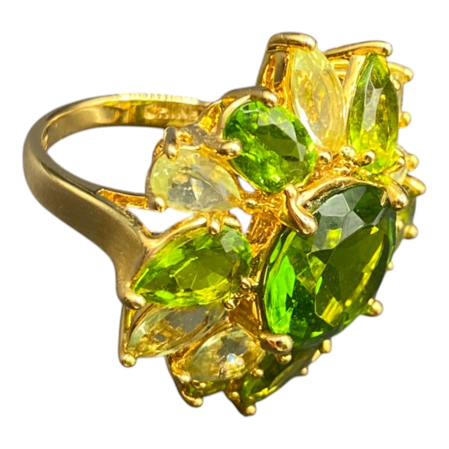 Ross Simons 925 Sterling Silver Ring Green Peridot Flower Size 8 Gold Plated