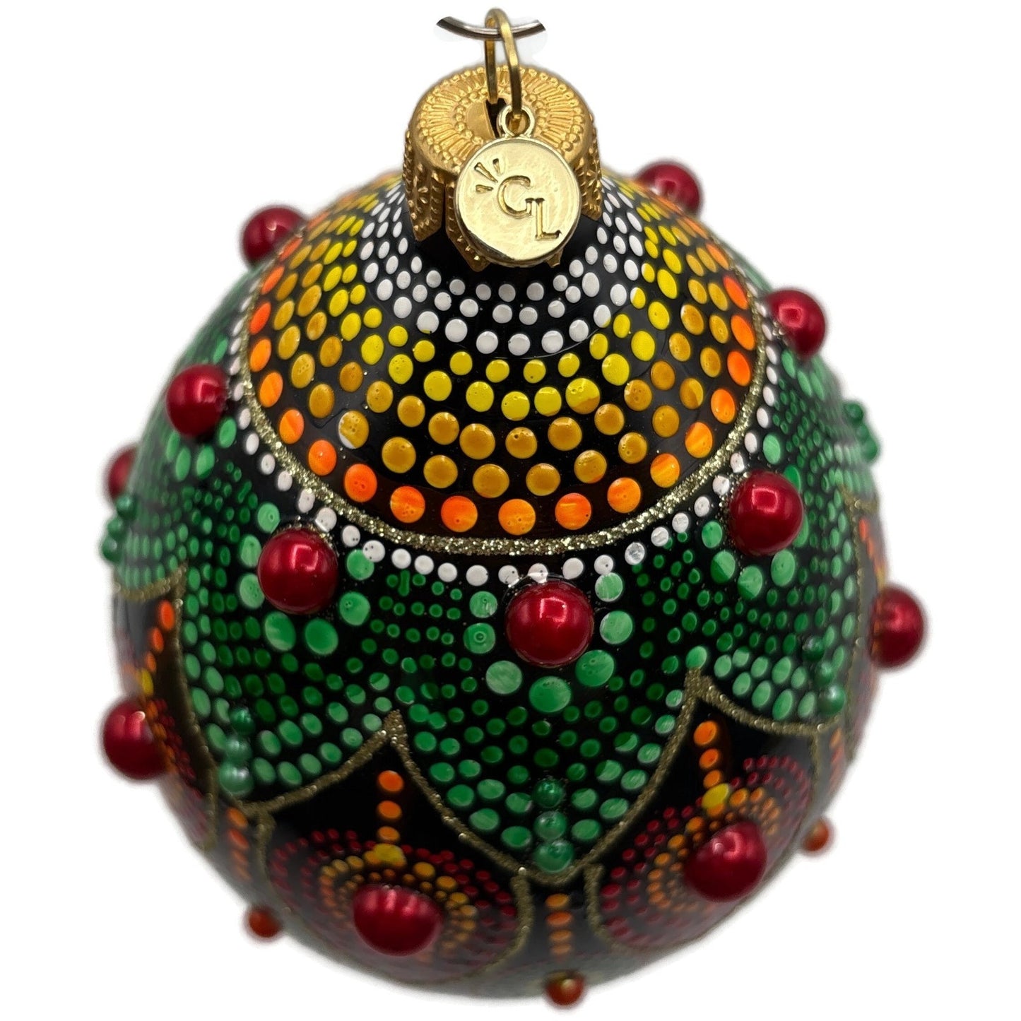 Glitter Lab Black Mandala Drop Polka Dots Red Green Christmas Tree Ornament
