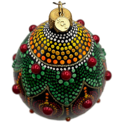 Glitter Lab Black Mandala Drop Polka Dots Red Green Christmas Tree Ornament