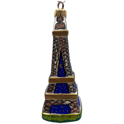 Christopher Radko Eiffel Tower Blue Stars Glass Christmas Tree Ornament