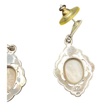 Mother Of Pearl Oval Pendant Earrings Set Marcasite Crystal 925 Sterling Silver