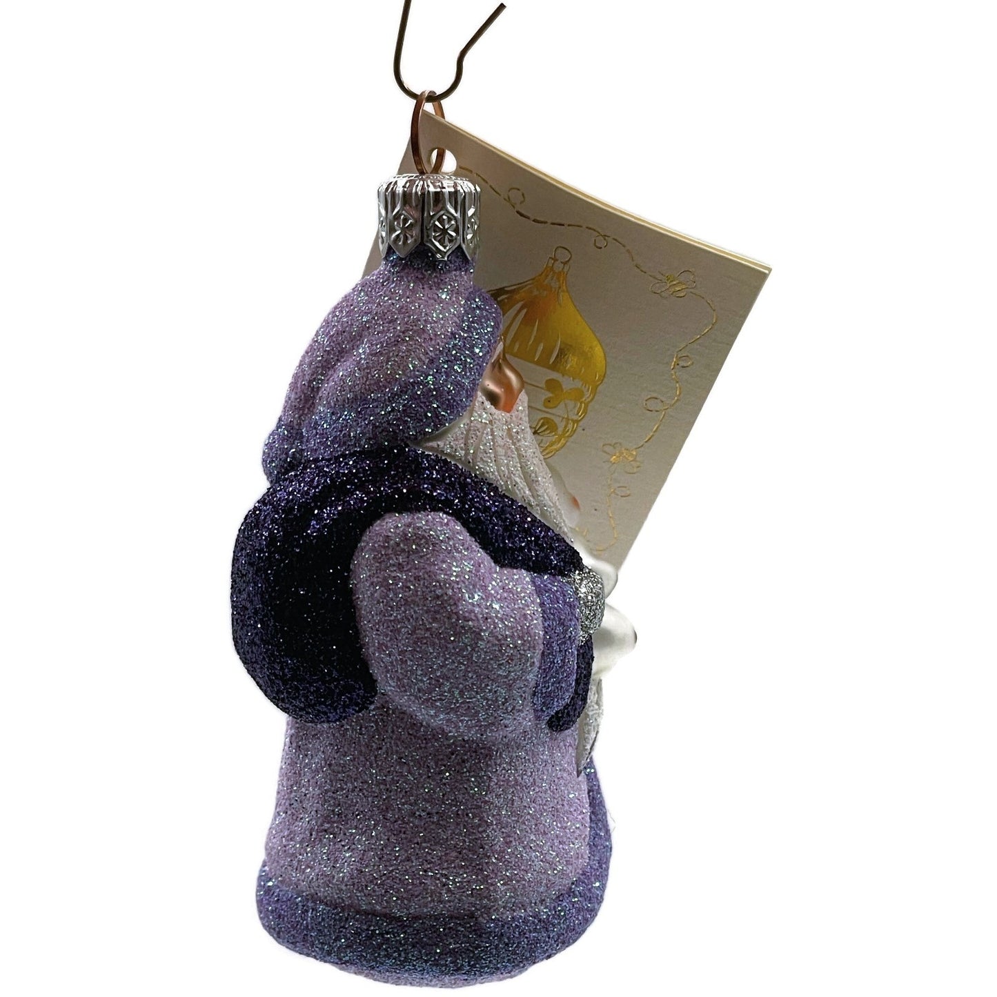 Patricia Breen Miniature Santa and Teddy Lavender Glittered Christmas Ornament