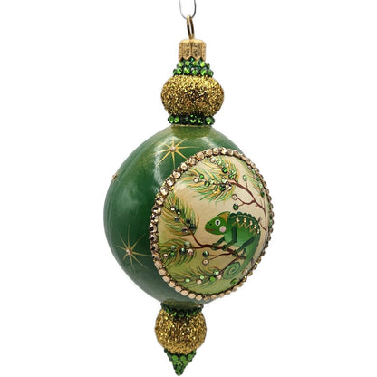 Patricia Breen Le Fleuron Pine Chameleon Green Gold Stars Christmas Ornament