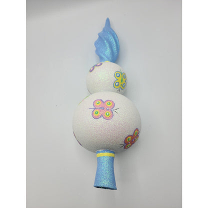 Patricia Breen Butterfly Finial 2-Ball Blue Yellow Christmas Finial Tree Topper