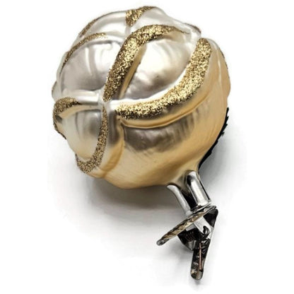 Clip On Rose Pearl Ivory Floral Old World Christmas Glass Ornament Inge Glas