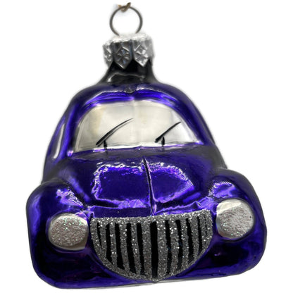Patricia Breen Little Yellow Taxi Purple Checkered Car Christmas Tree Ornament