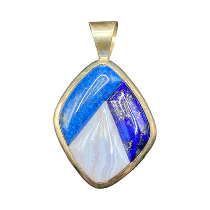 Lapis Lazuli Blue Lace Agate Charm Pendant Mix Gemstones Silver Tone Metal