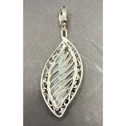 Carolyn Pollack Relios Leaf Shaped Pendant 925 Sterling Silver Scroll Filigree