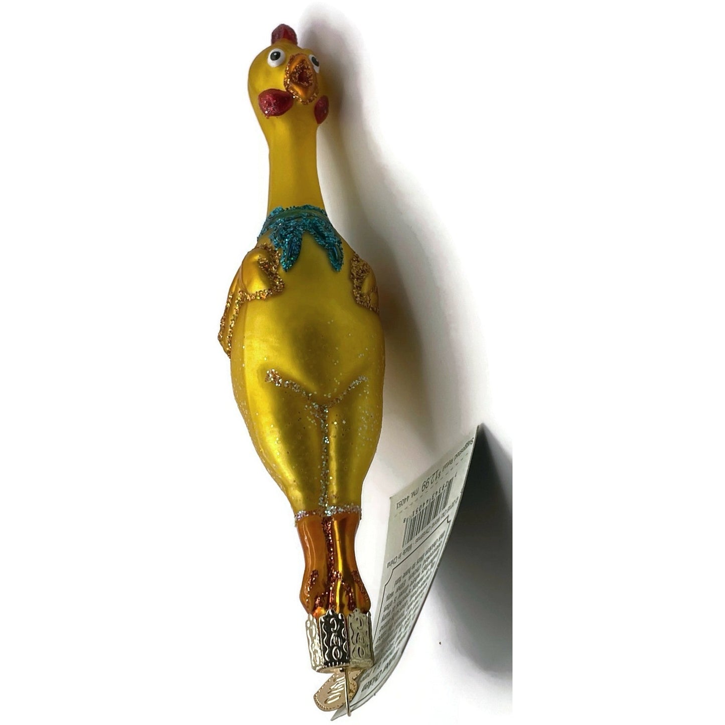 Rubber Chicken OWC Yellow Comedy Glittered Old World Christmas Tree Ornament