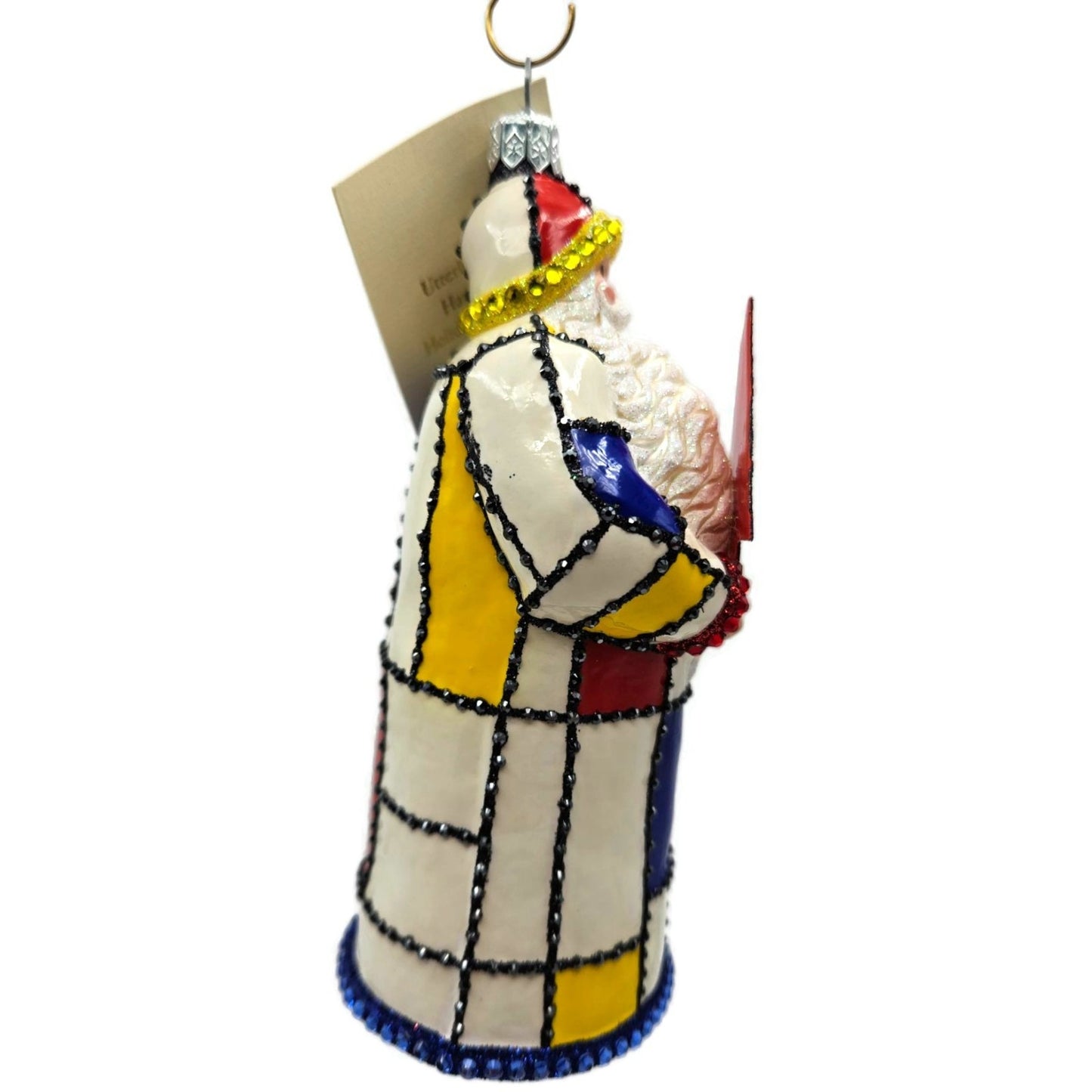 Patricia Breen De Stijl Santa Red Yellow Blue Art Crystals Christmas Ornament