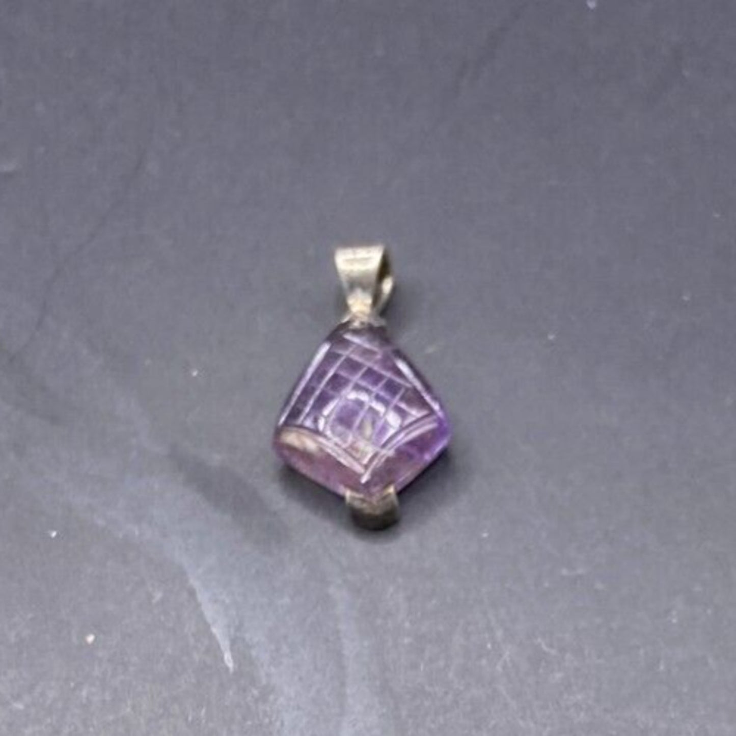 Amethyst Pyramid Shaped Pendant Purple Gemstone 925 Sterling Silver GE Stamped