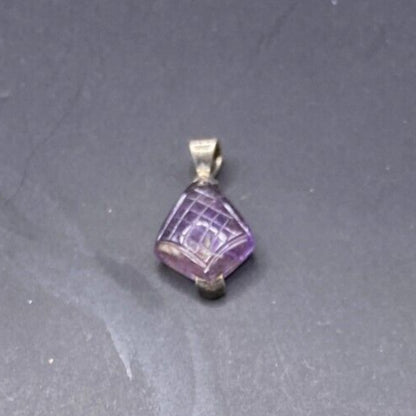 Amethyst Pyramid Shaped Pendant Purple Gemstone 925 Sterling Silver GE Stamped