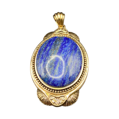 Lapis Lazuli Pendant Cabochon Gemstone Oval Shaped Gold Tone Metal Thailand