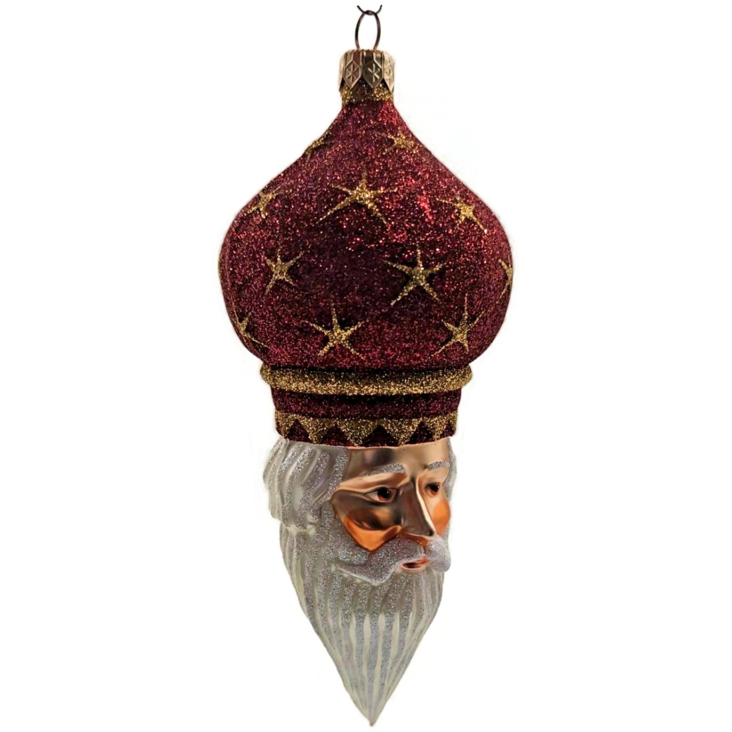 Patricia Breen Nuit Noel Red Large Stars Santa Head Gold Christmas Ornament