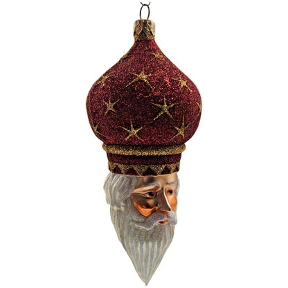 Patricia Breen Nuit Noel Red Large Stars Santa Head Gold Christmas Ornament