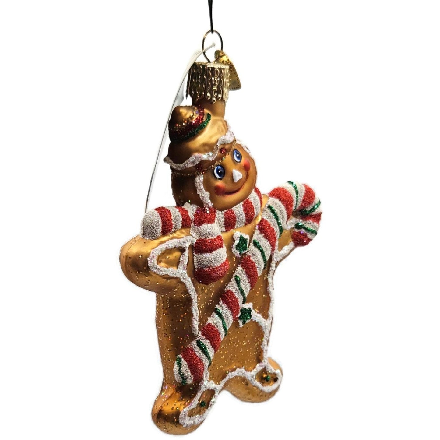 Gingerbread Man Candy Cane Striped Scarf Old World Christmas Tree Ornament OWC