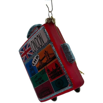 London Suitcase Blown Glass Travel Big Ben Christmas Tree Decoration Ornament