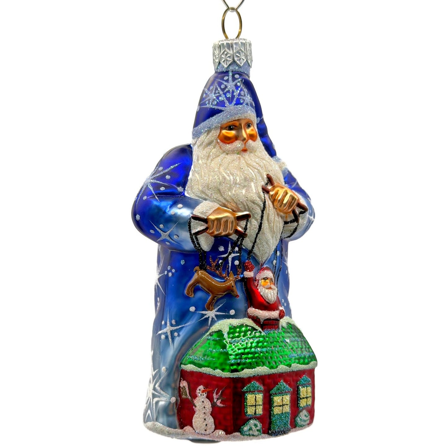 Patricia Breen Marionette Santa Reindeer Blue Snowflakes Christmas Ornament 2328