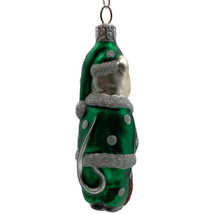 Patricia Breen Festive Mouse Green Silver Dots Christmas Holiday Tree Ornament