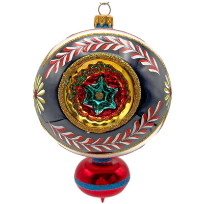 Morozko Reflector Black Gold Red Three Concave Indents Christmas Tree Ornament