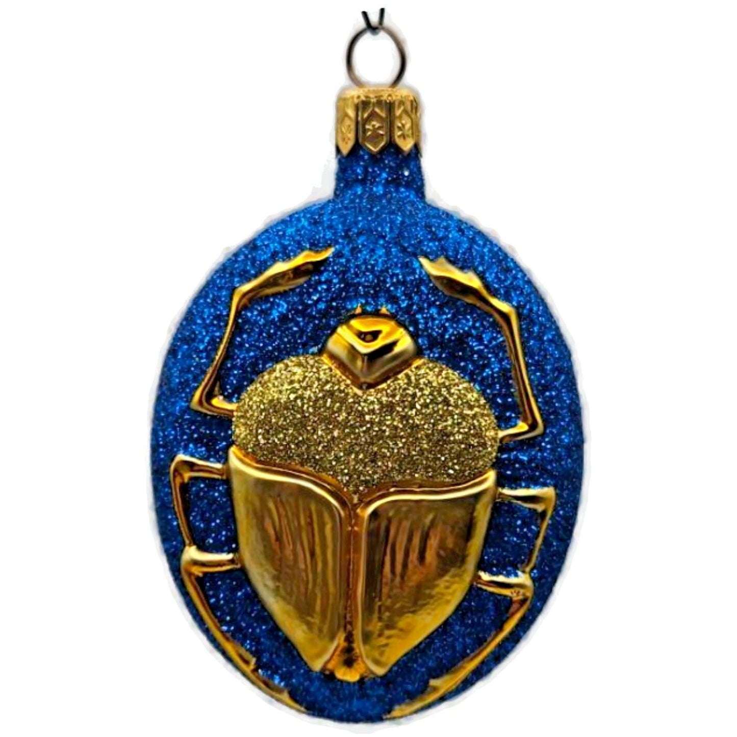 Patricia Breen Cleopatras Scarab Blue Gold Beetle Glass Christmas Ornament 9709