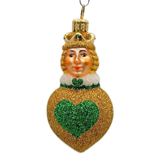 Patricia Breen Miniature Queen of Hearts Green Gold Glittered Christmas Ornament