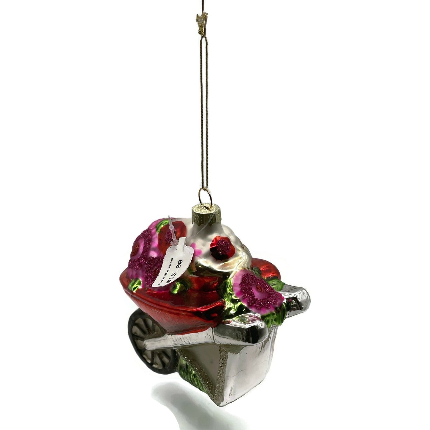 Ornament Floral Wheelbarrow Garden Flowers Blown Glass Christmas Holiday Tree