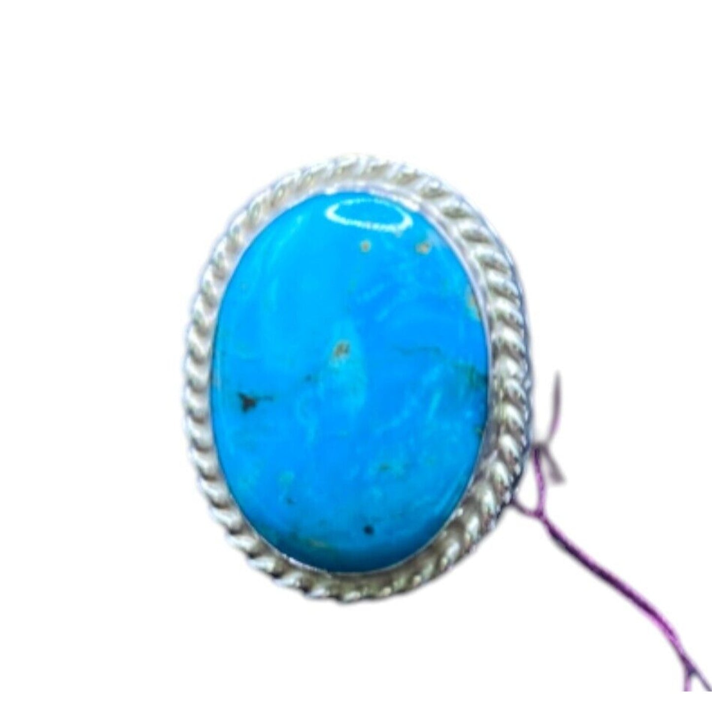 925 Sterling Silver Turquoise Gemstone Oval Cabochon Boho Cocktail Ring Size 8