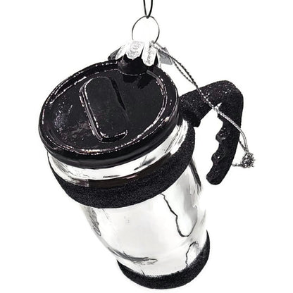Specialty Travel Coffee Mug To Go Tumbler Silver Black Christmas Tree Ornament