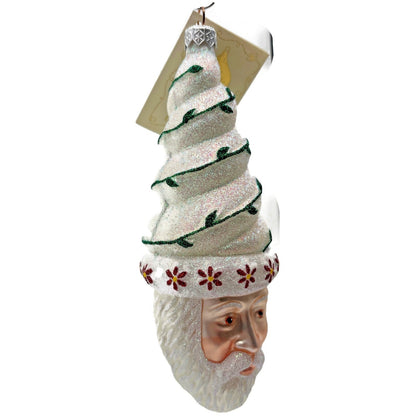Patricia Breen Goslar Santa Pearl Green Red Glittered Christmas Tree Ornament