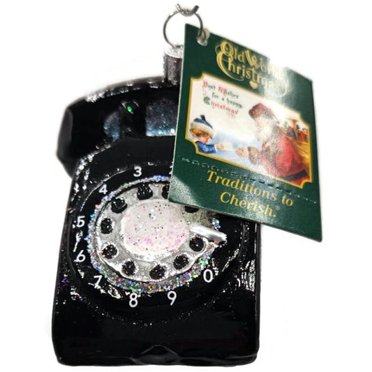 Vintage Rotary Phone Ornament Black OWC Glass Old World Christmas Decoration