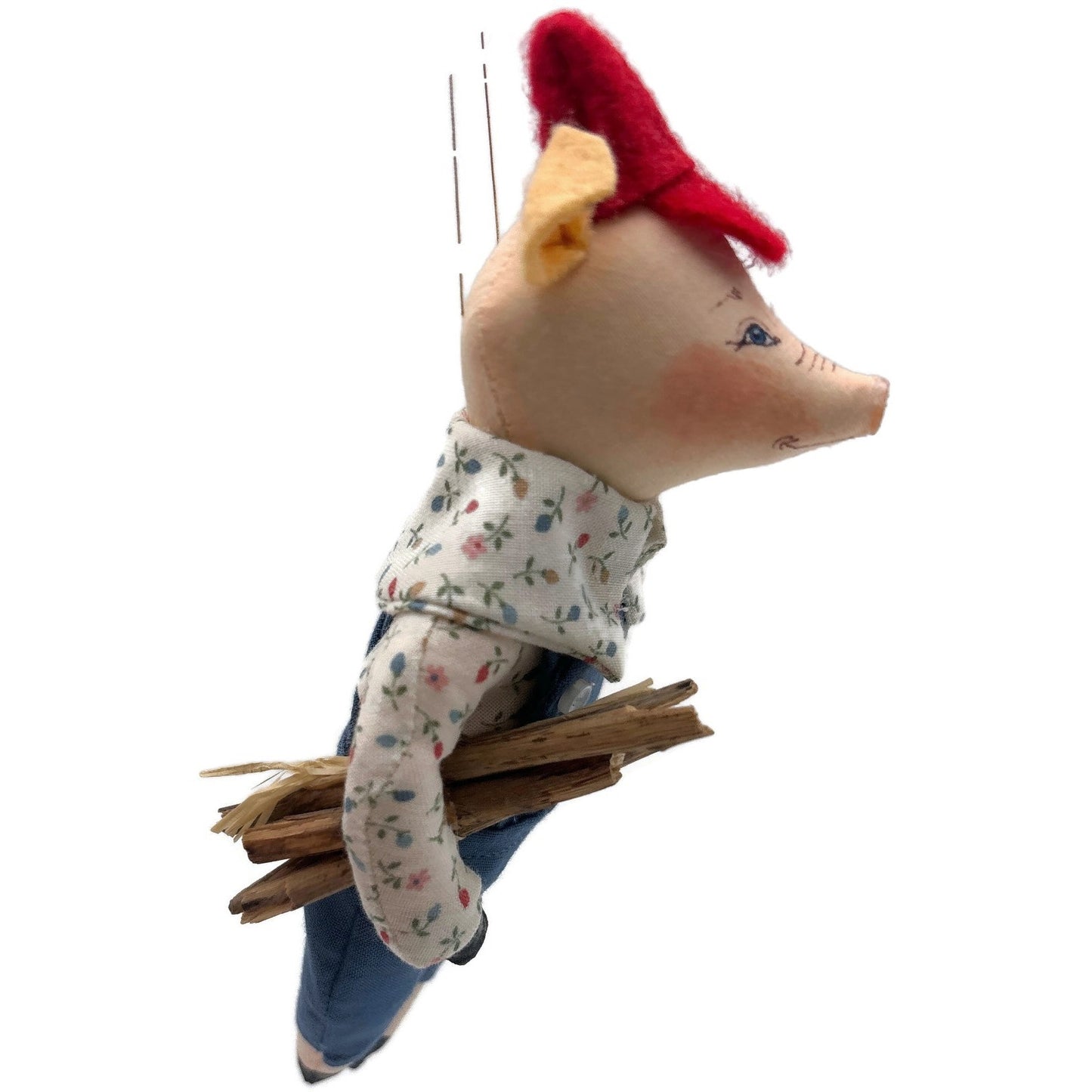 Gladys Boalt Stick Pig The 3 Little Pigs Handmade Christmas Ornament Signed