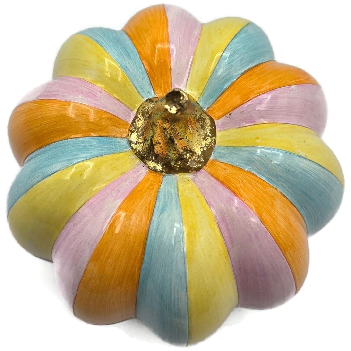 MacKenzie Childs Cotton Candy Mini Check Stripe Pumpkin Autumn Fall Decor