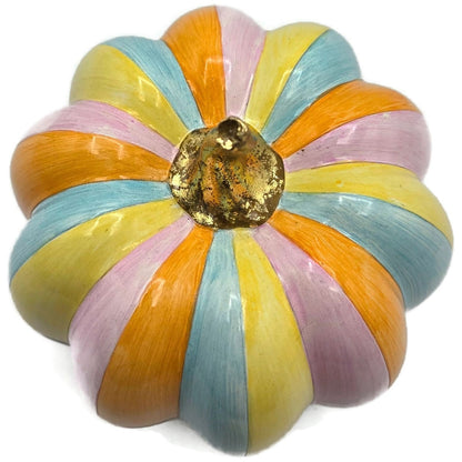 MacKenzie Childs Cotton Candy Mini Check Stripe Pumpkin Autumn Fall Decor