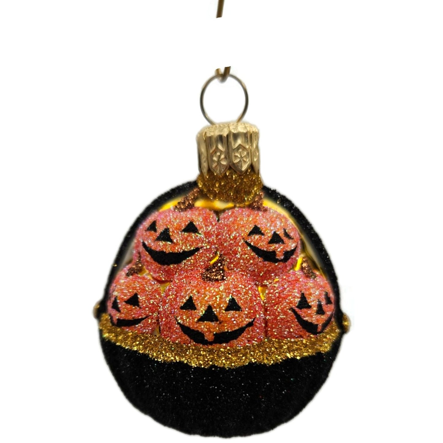 Patricia Breen Pumpkin Basket Glittered Black Jack-o-Lantern Halloween Ornament