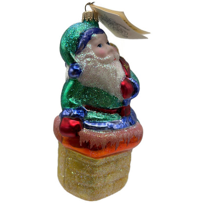 Larry Fraga Dropping In Green Santa Claus Chimney Christmas Tree Ornament
