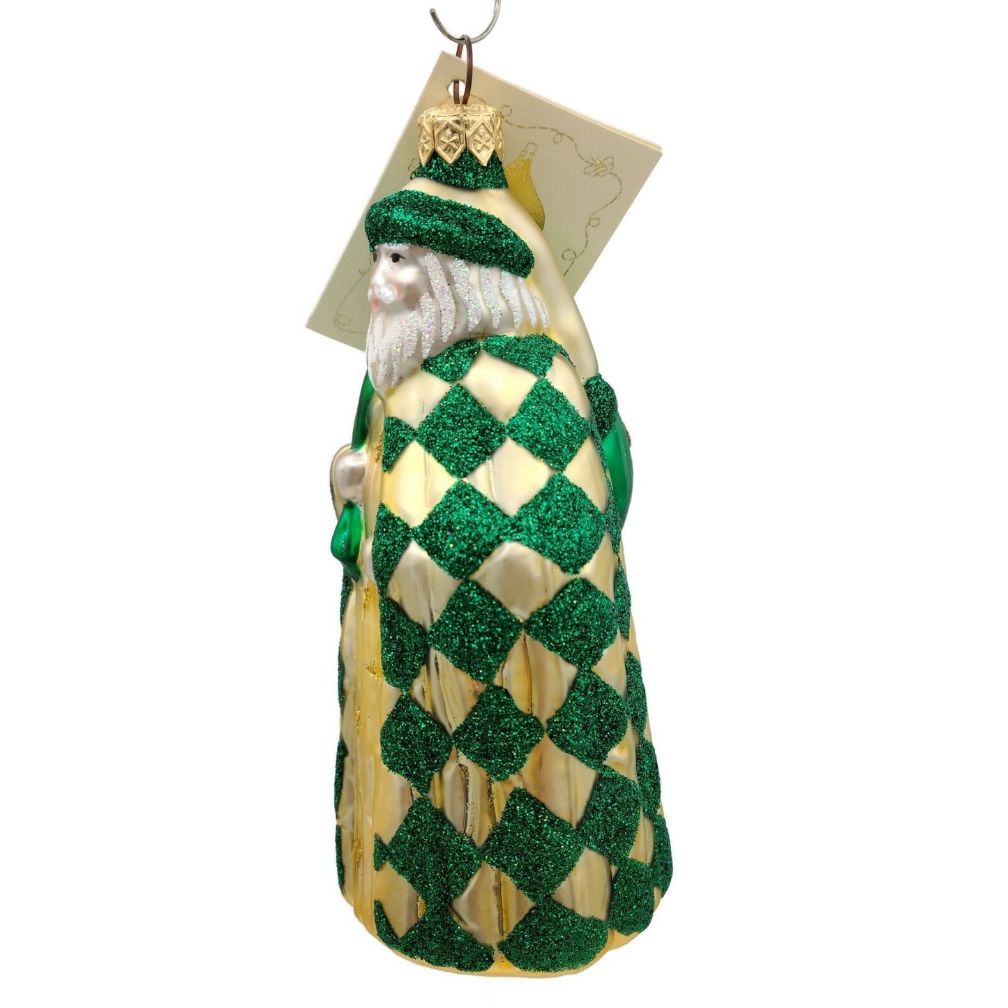 Patricia Breen Saint Louis Santa Green Gold Checkered Christmas Tree Ornament