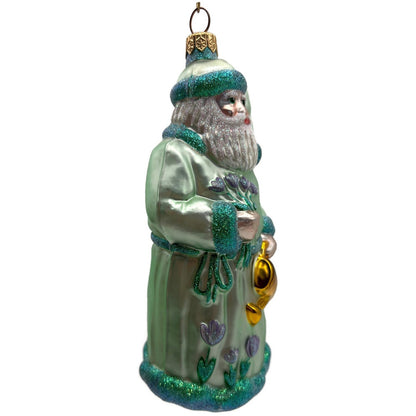 Patricia Breen Santa Dreams of Spring Flowers Gold Green Christmas Tree Ornament