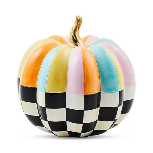 MacKenzie Childs Cotton Candy Mini Check Stripe Pumpkin Autumn Fall Decor