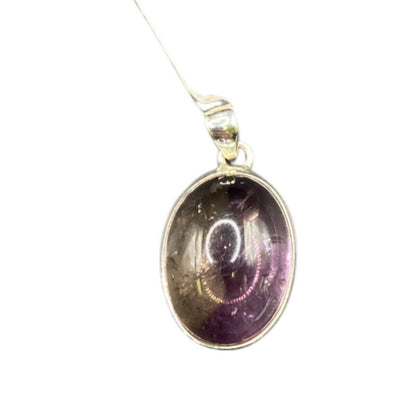 Polished Ametrine Gemstone Pendant Purple Oval Cabochon Silver Tone Fine Jewelry