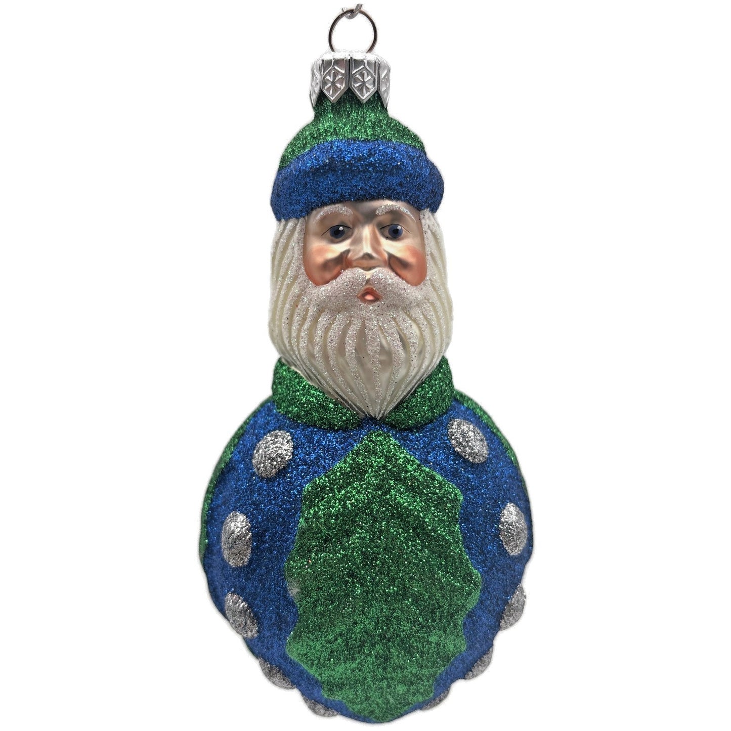 Patricia Breen Hollyberry Santa Claus Blue Green Silver Christmas Tree Ornament
