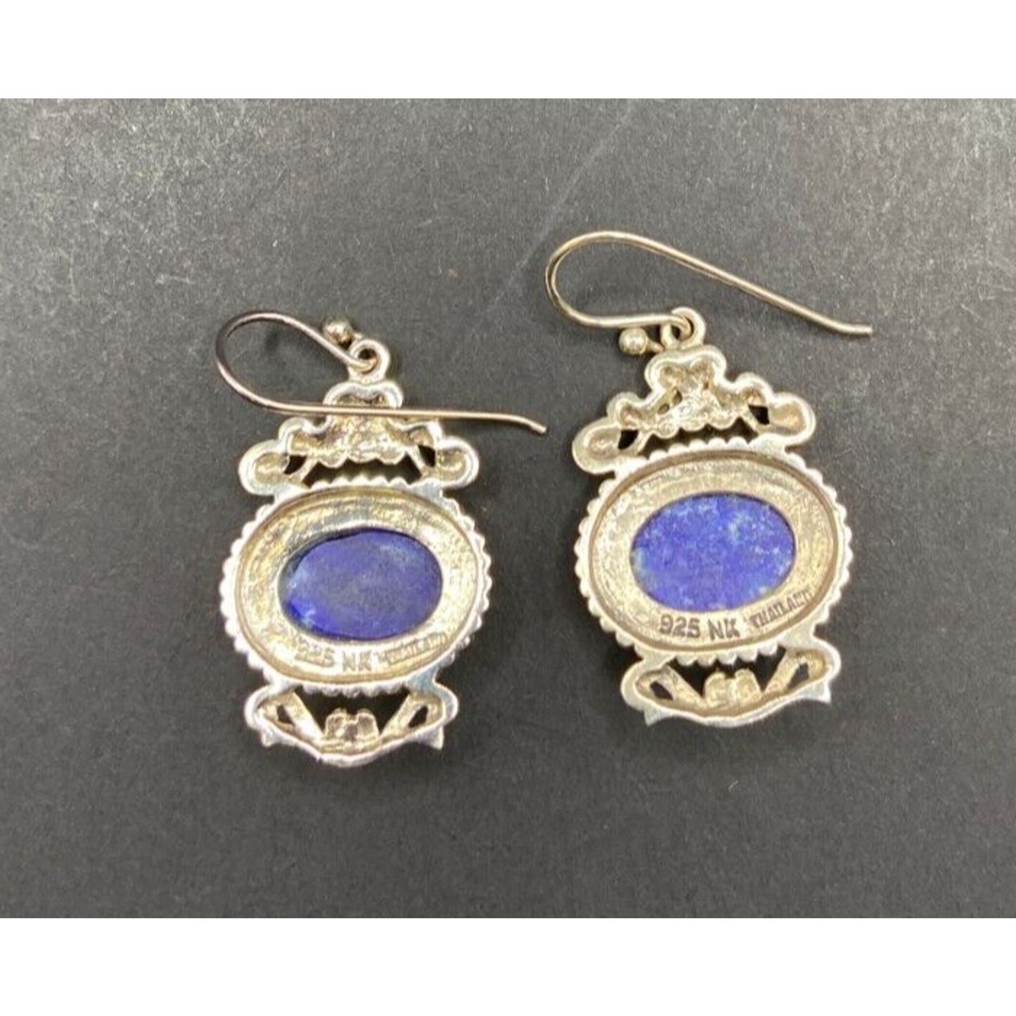 Lapis Lazuli Gemstone Dangle Earrings Fish Hook 925 Sterling Silver NK Thailand