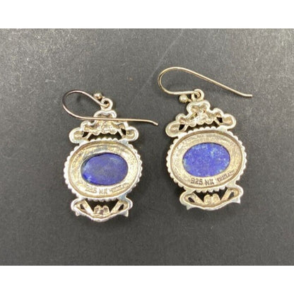 Lapis Lazuli Gemstone Dangle Earrings Fish Hook 925 Sterling Silver NK Thailand