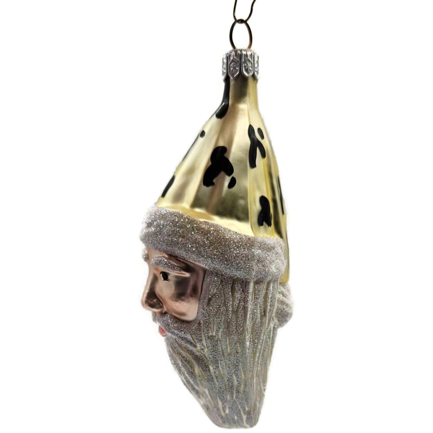 Patricia Breen Faux Fur Santa Claus Head Gold Black Christmas Tree Ornament