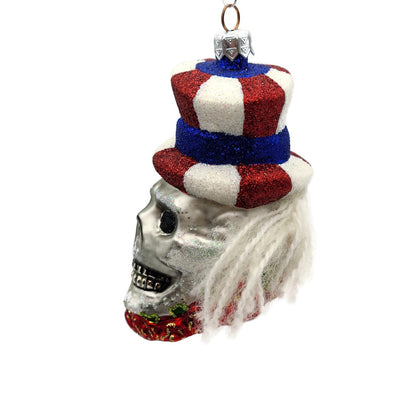 Slavic Treasures Skull Uncle Sam Roses Patriotic Striped Hat Christmas Ornament