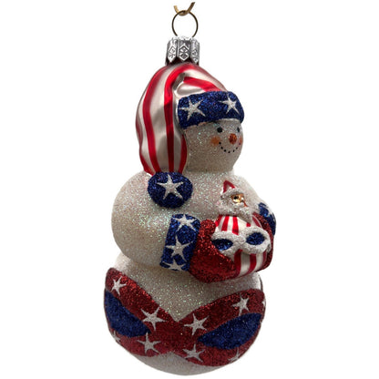 Patricia Breen Faberge Snowman Patriotic Striped Hat Stars Christmas Ornament NM